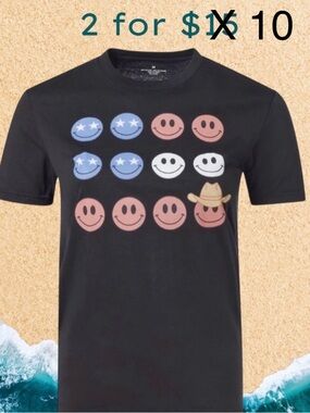 Black T-Shirt with Smiley “America” Faces- Women’s size: XL